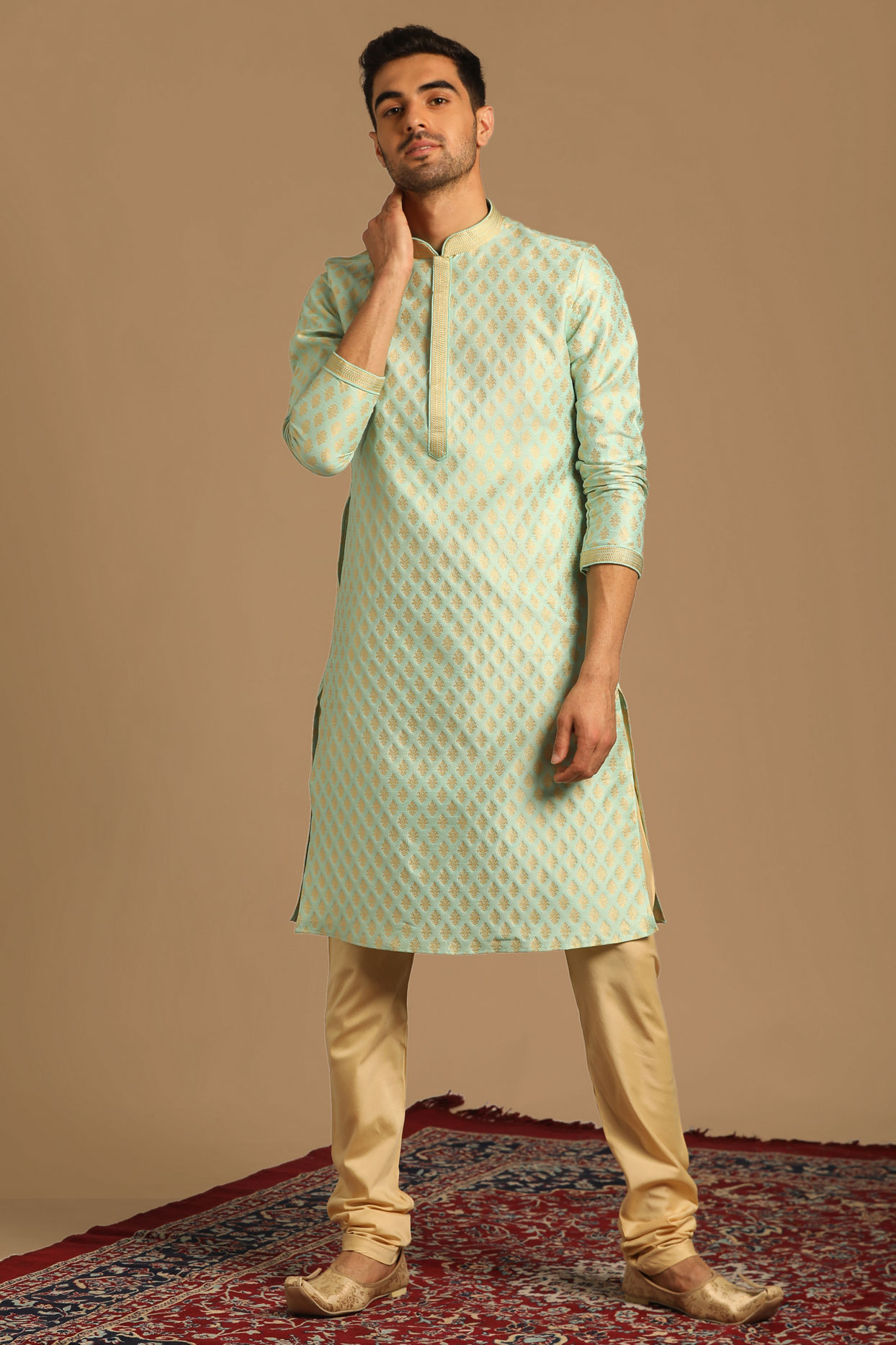 alt message - Manyavar Men Classy Green Kurta Pajama image number 0